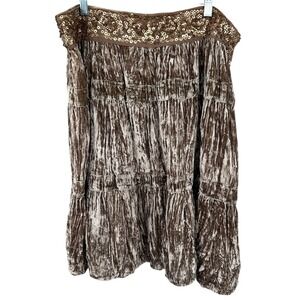 BCBGMAXAZRIA Velvet Skirt Women Large Light Cognac Sequin Tiered‎ Knee Length